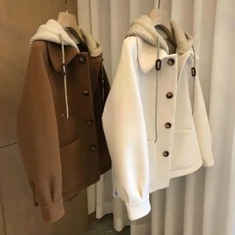 Wool Coat Peacoat - Women's Hooded Woolen Coat 2025 Autumn
