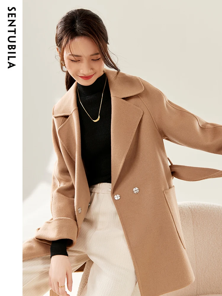 Wool Coat Peacoat - SENTUBILA Women Winter Wool Coats Elegant