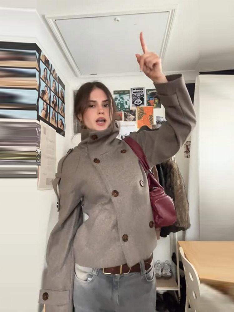 Stand Collar Short Brown Women - đánh giá và giá Wool Coat Peacoat