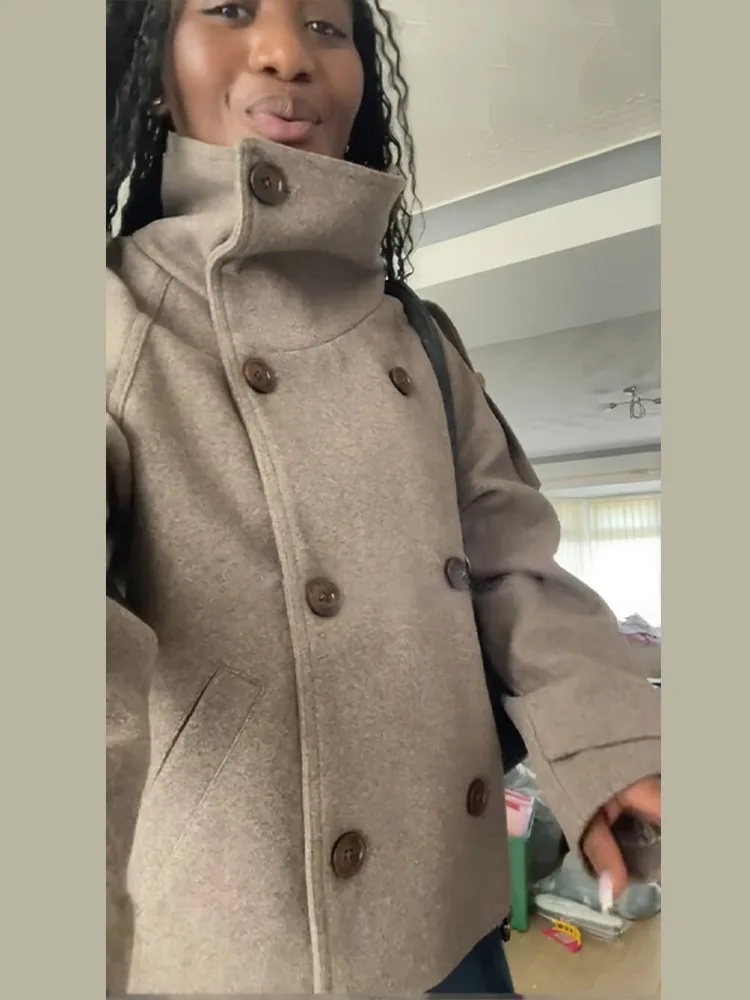 Stand Collar Short Brown Women - đánh giá và giá Wool Coat Peacoat