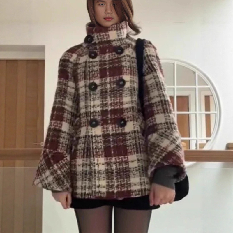 Warm Checkered Turtleneck Shou - đánh giá và giá Wool Coat Peacoat